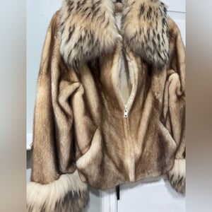 Genuine Fur Jacket with Animal Print Collar